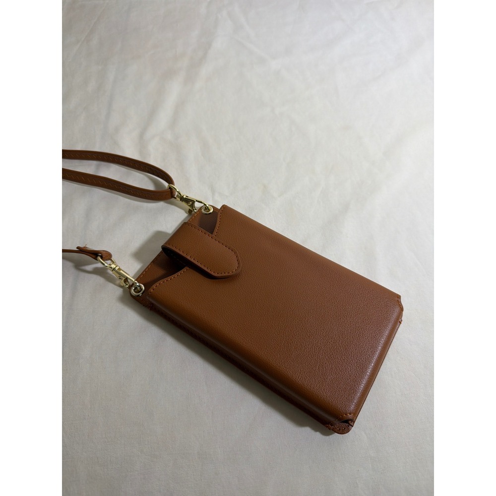 Peacocktion Brown Vegan Leather Crossbody Phone Bag Wallet Card Holder Purse